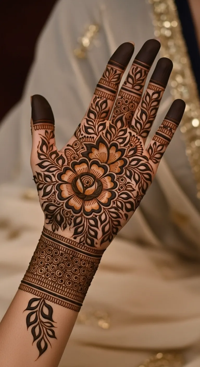 Arabic floral mehndi design for Karwa Chauth