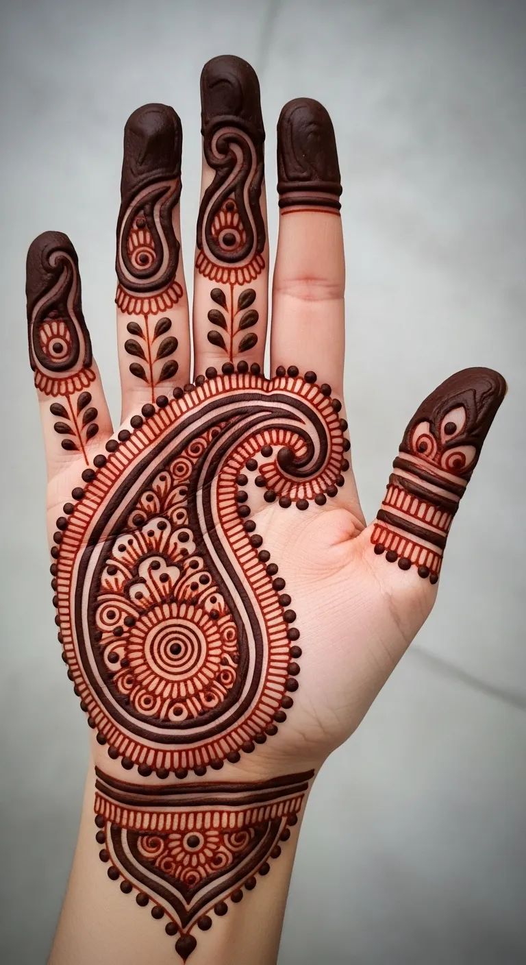 Easy Arabic paisley mehndi design on front hand