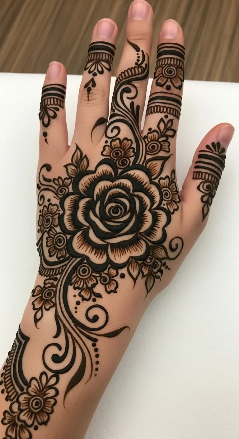 Arabic shaded rose mehndi design for hands