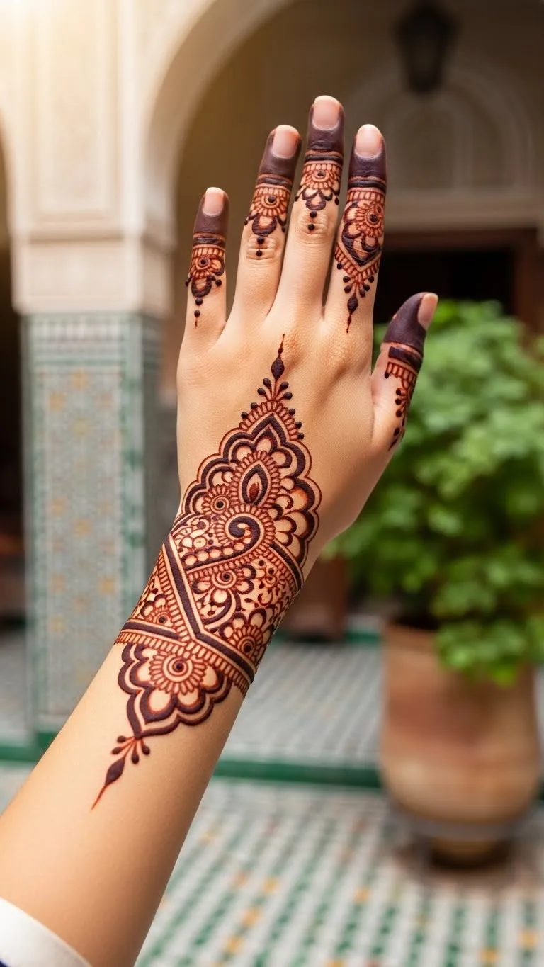 Single bail Arabic mehndi for right hand