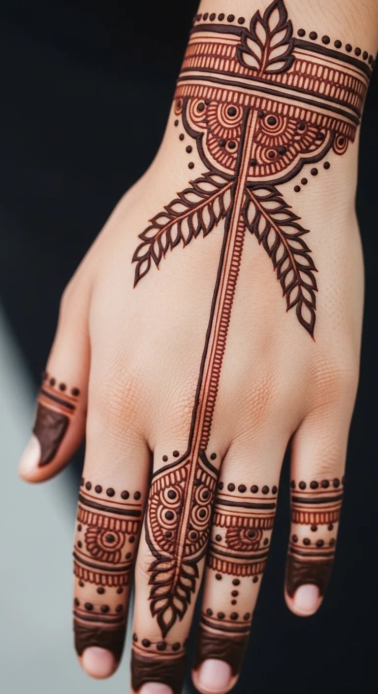Easy beginner Arabic mehndi with leaves