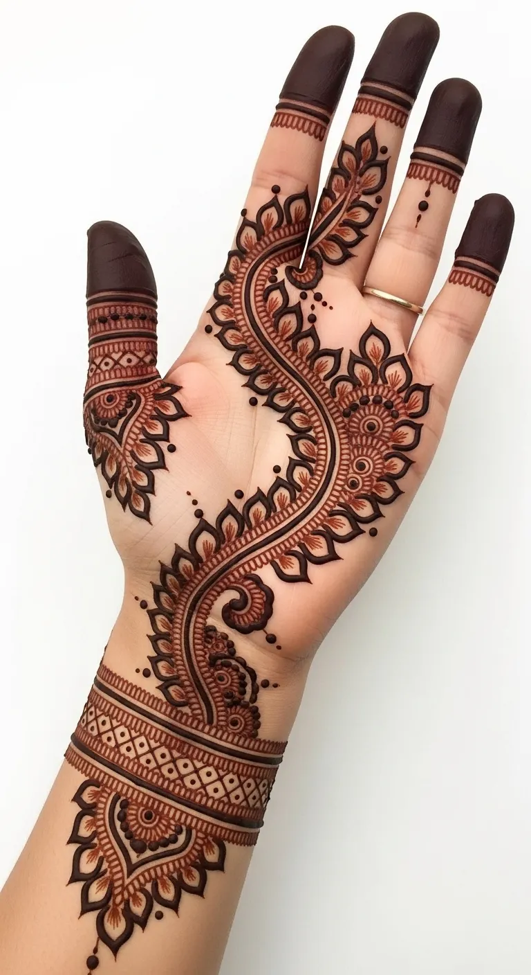 Best Arabic bail mehndi design with vine and leaves
