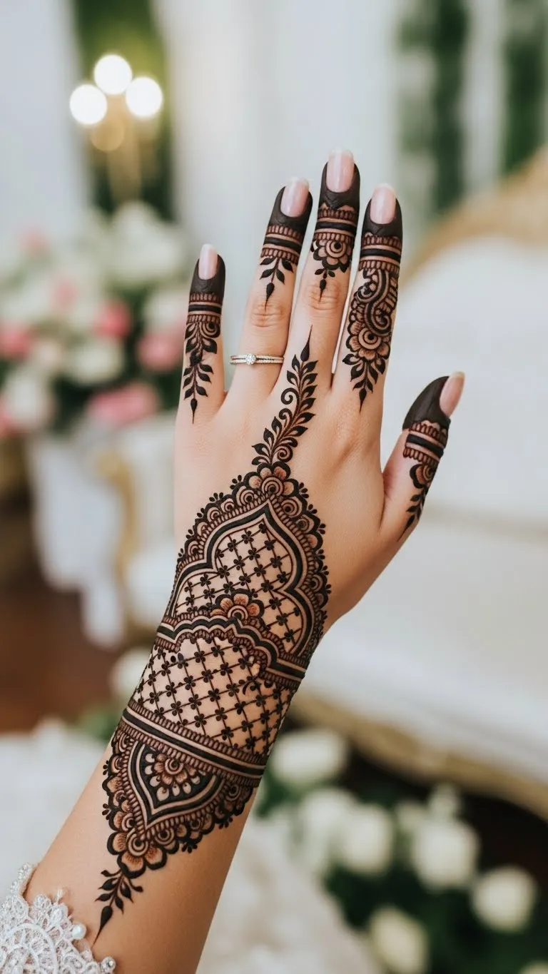 Bridal heavy shaded Arabic mehndi right hand