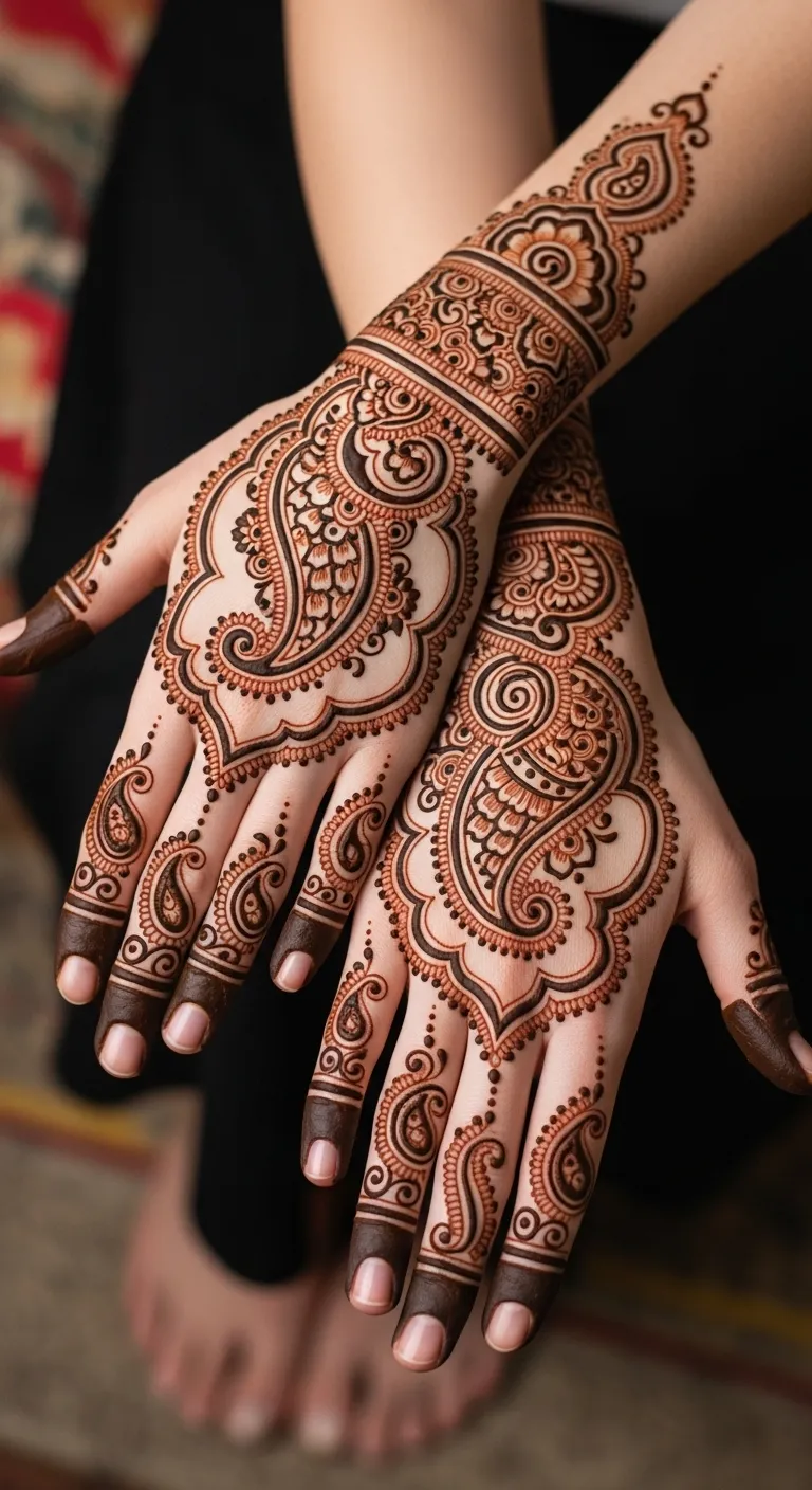 Festive paisley Arabic front hand mehndi