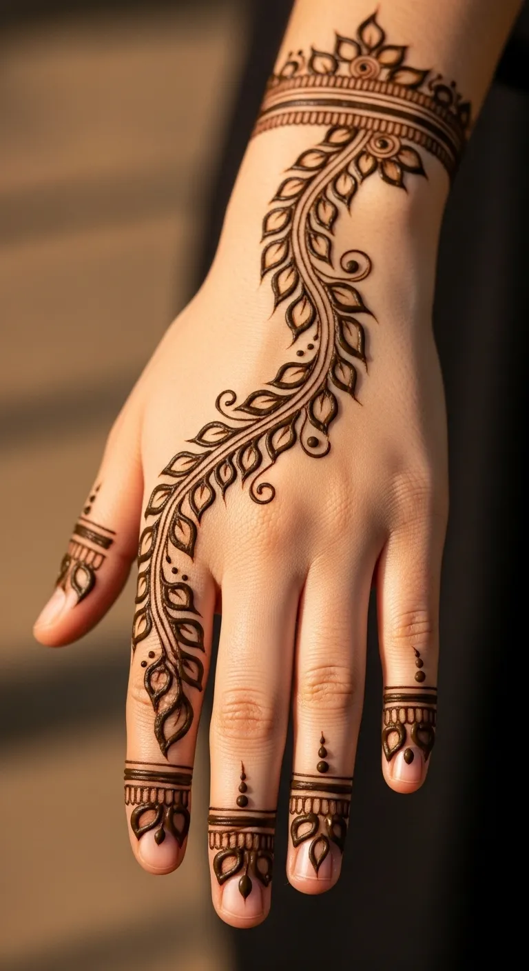 Arabic finger vine mehndi with front hand