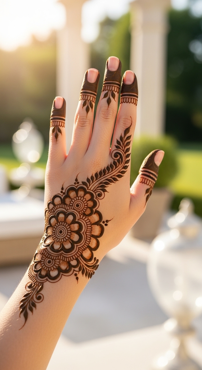 Half hand palm floral Arabic mehndi right hand
