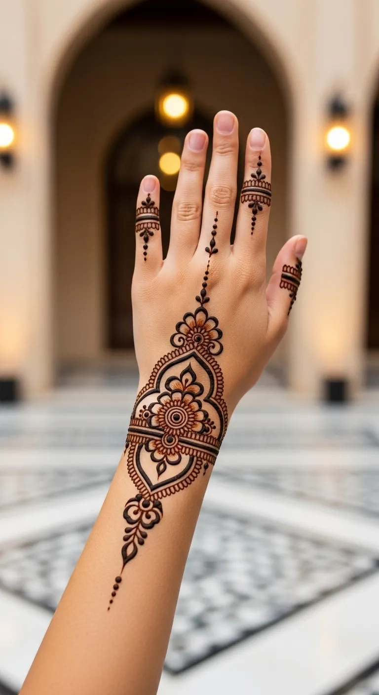 Half hand wrist center Arabic mehndi right hand