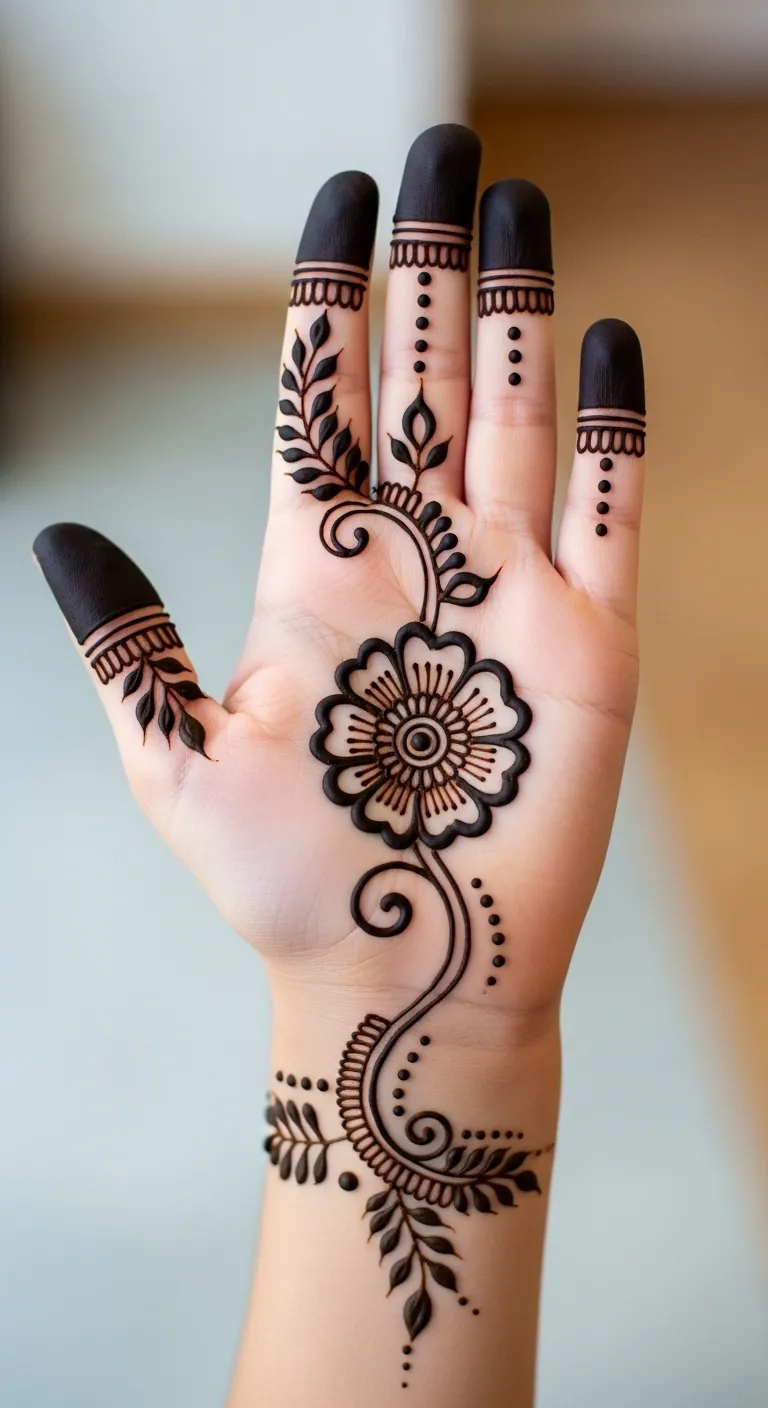 Arabic mehndi design with single flower for kids