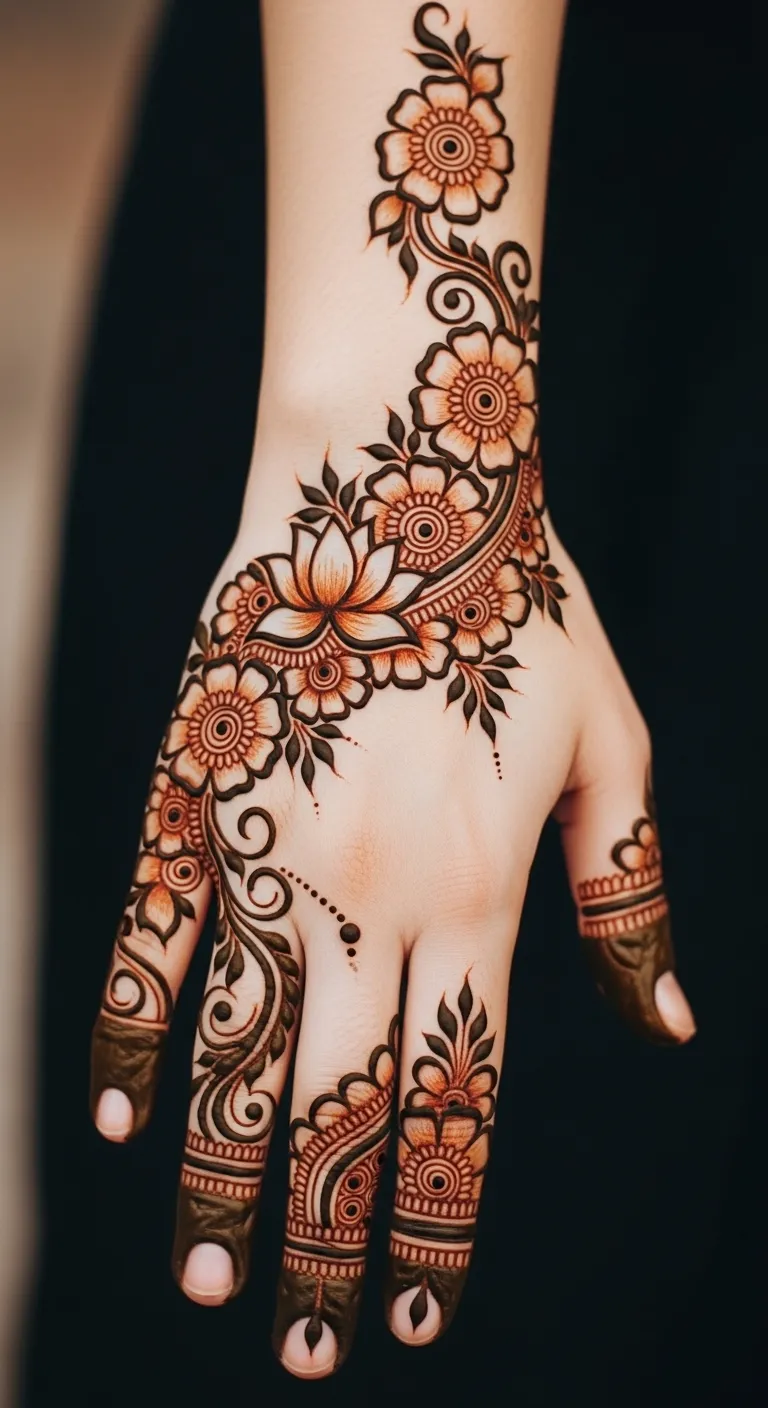 Modern asymmetrical Arabic mehndi design