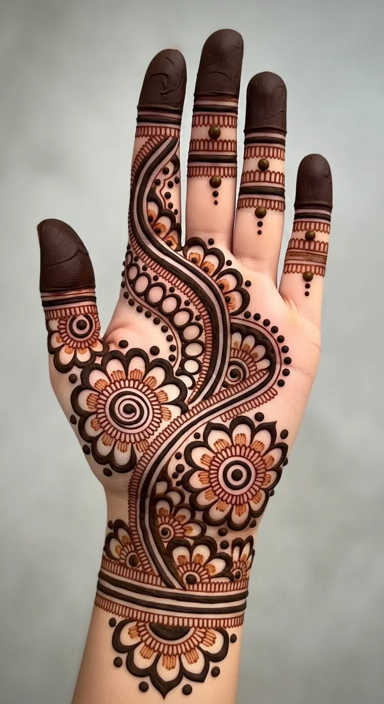 Fusion Arabic mandala mehndi on front hand