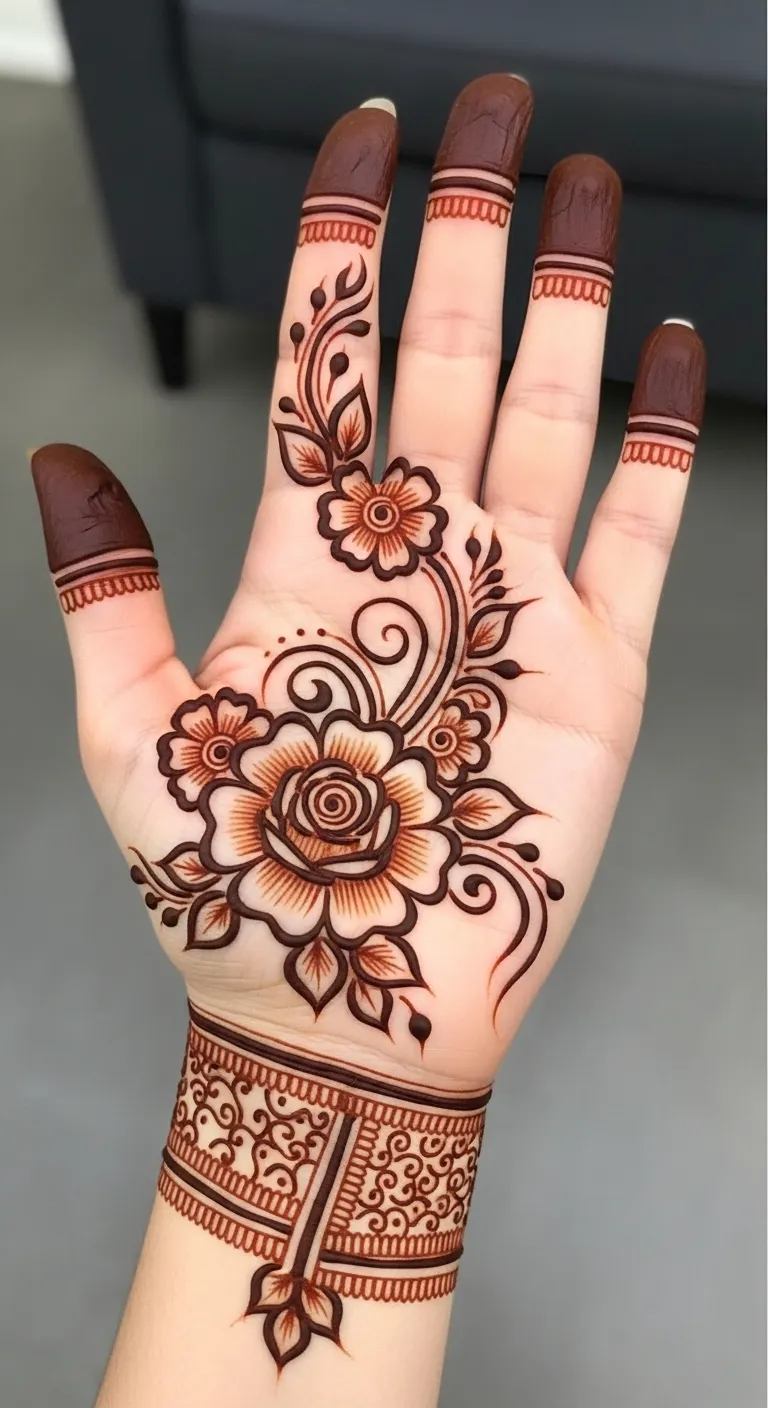 Rose bloom center Arabic mehndi design