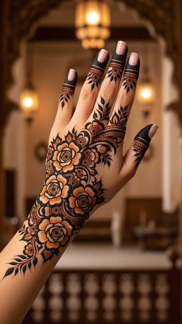 shaded arabic mehndi design