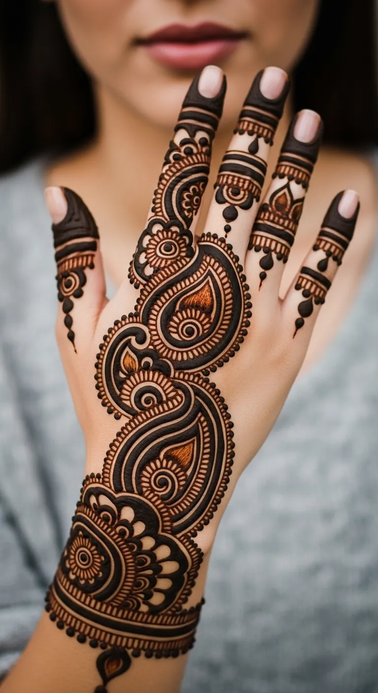 Shaded paisley Arabic front hand mehndi