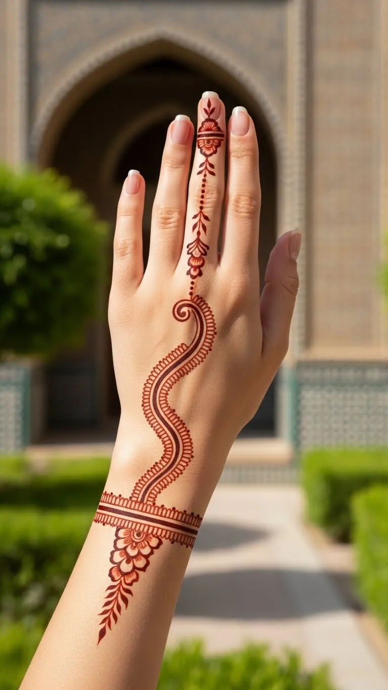 Easy Arabic paisley chain mehndi for full hand