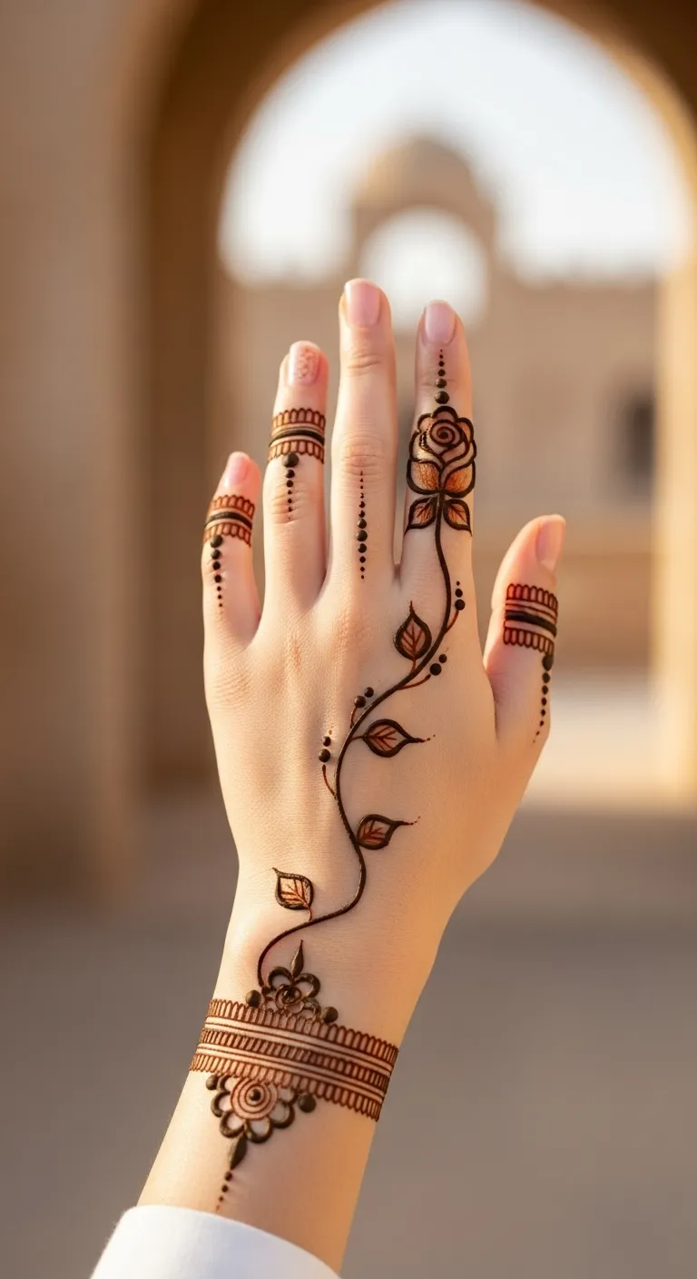 Simple flower Arabic mehndi with single rose design