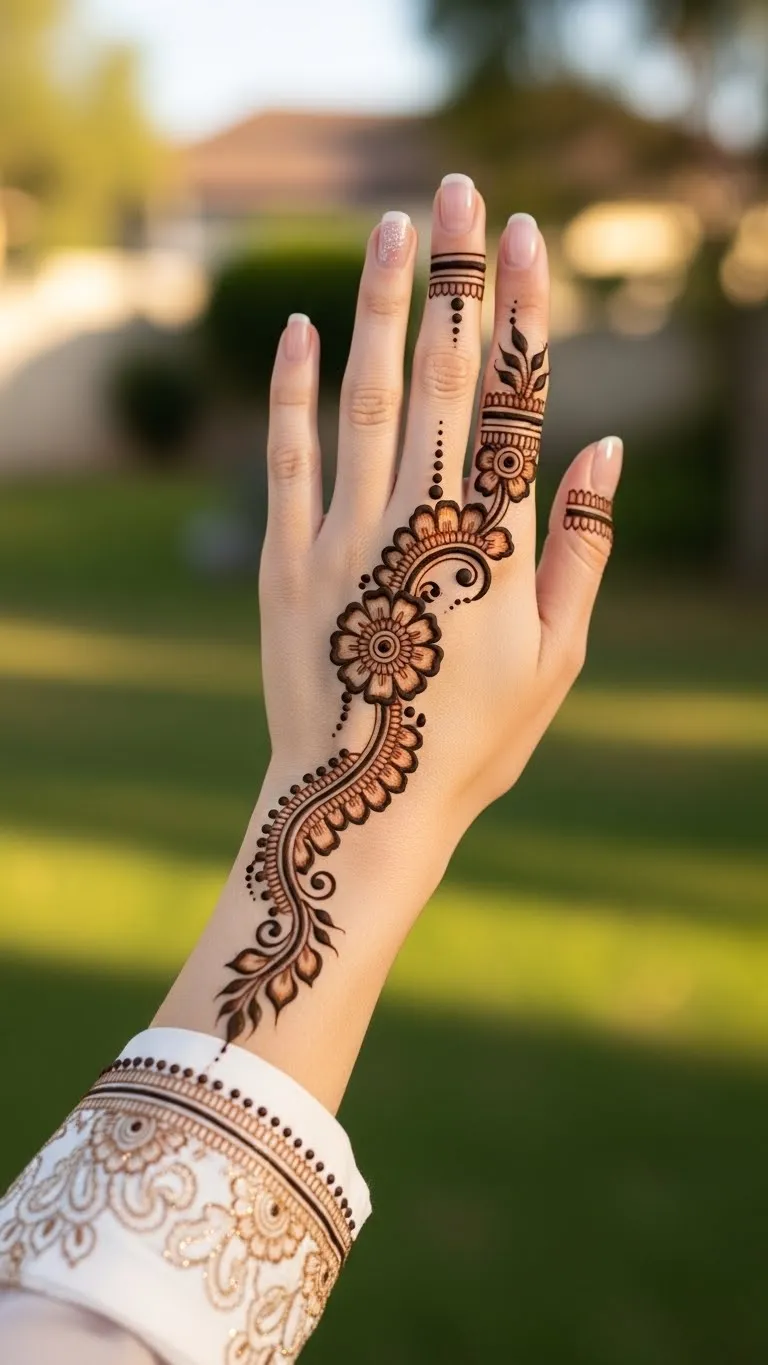 Simple single flower Arabic mehndi for right hand