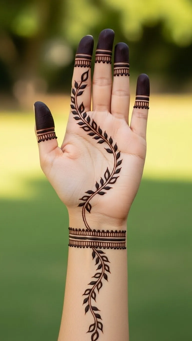 Simple vine Arabic mehndi design for right hand