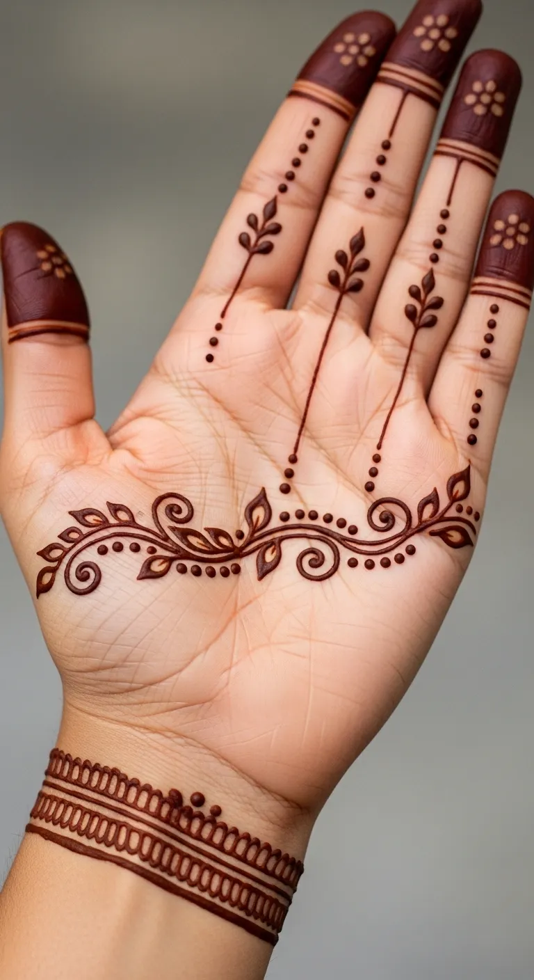 Easy vine Arabic mehndi design on front hand