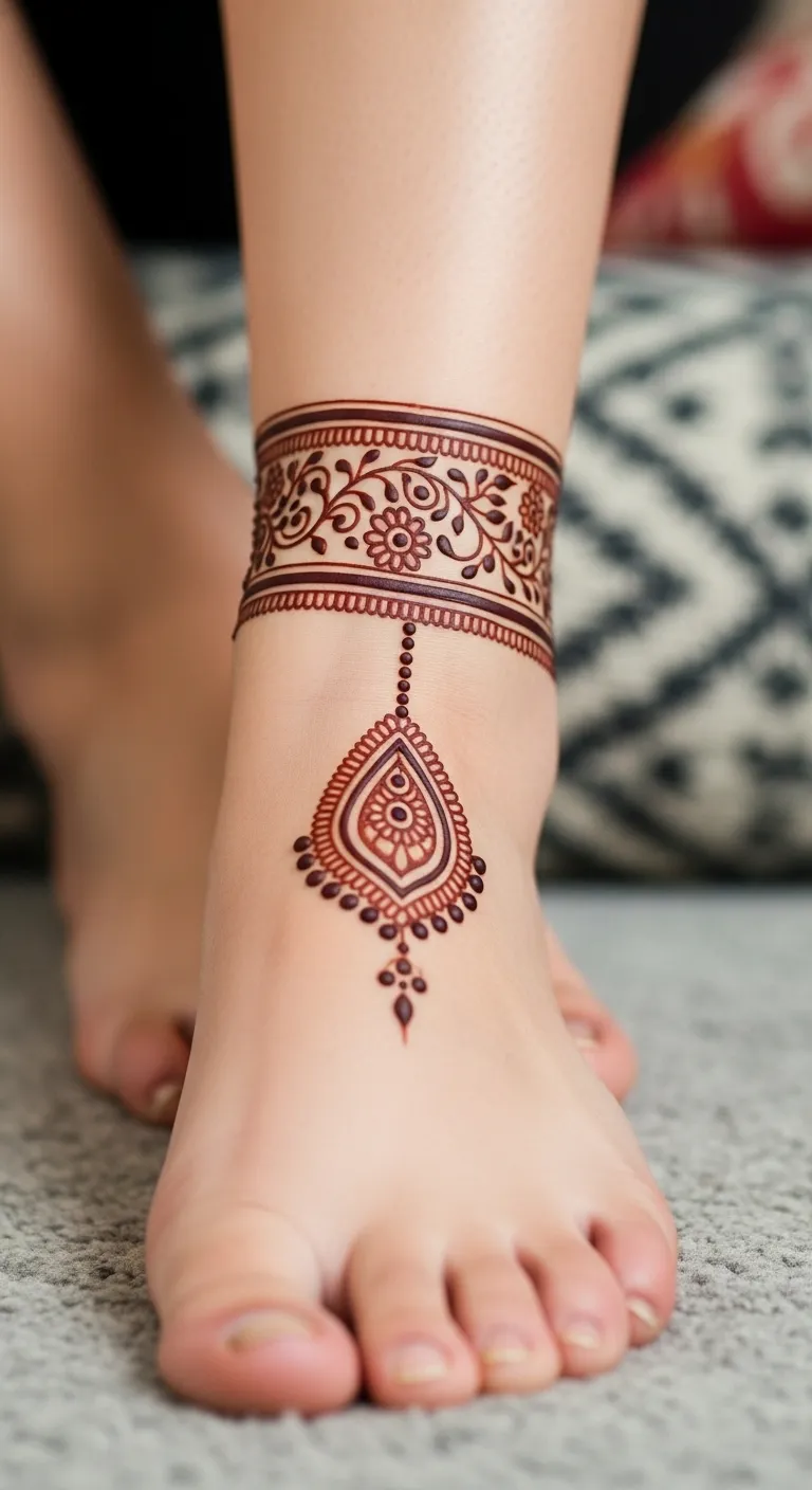 Anklet feet mehndi with teardrop pendant
