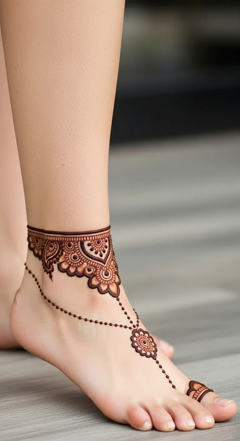 Anklet to toe ring leg mehndi design