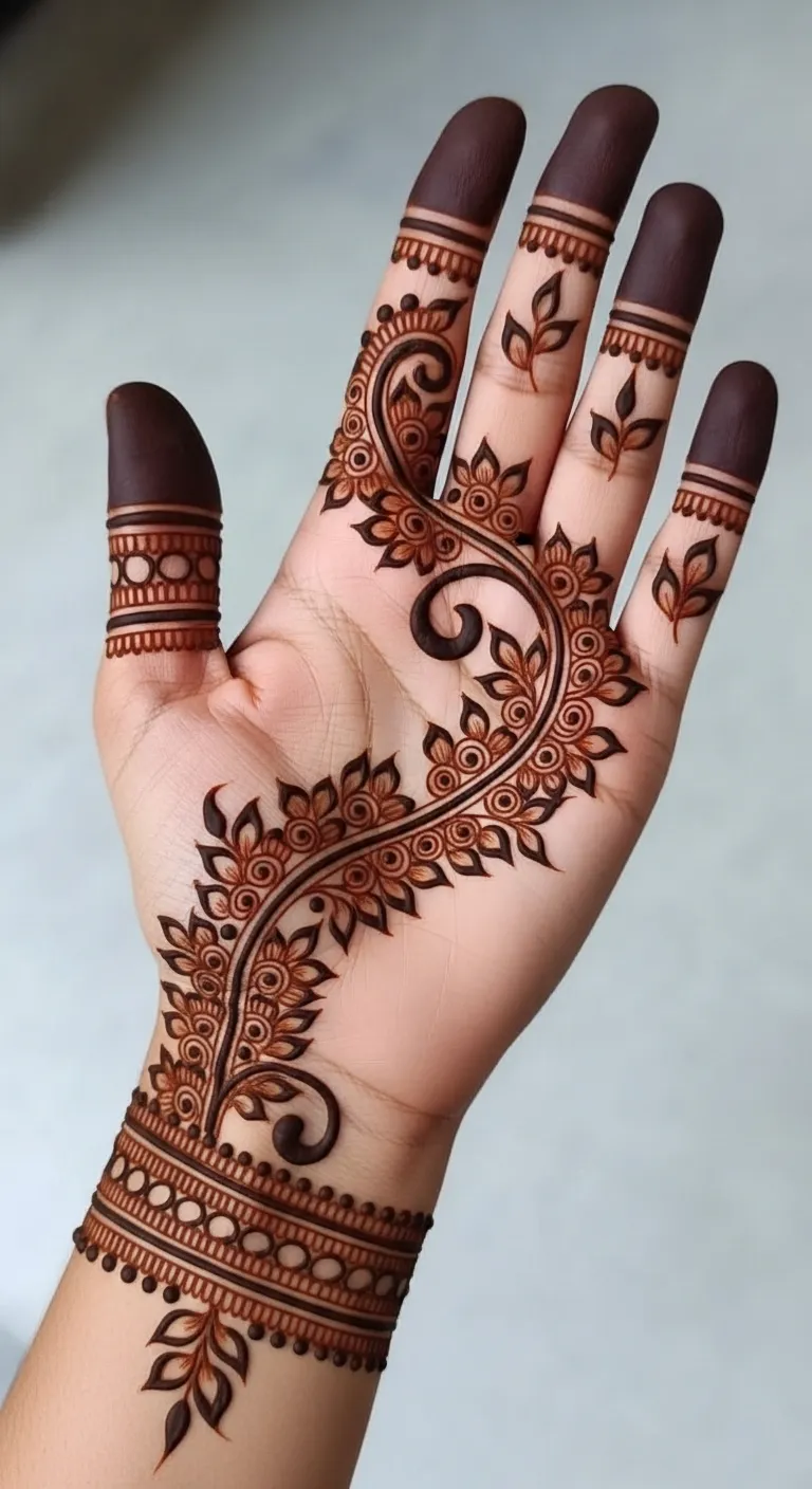 Arabic diagonal bail mehndi for Karwa Chauth