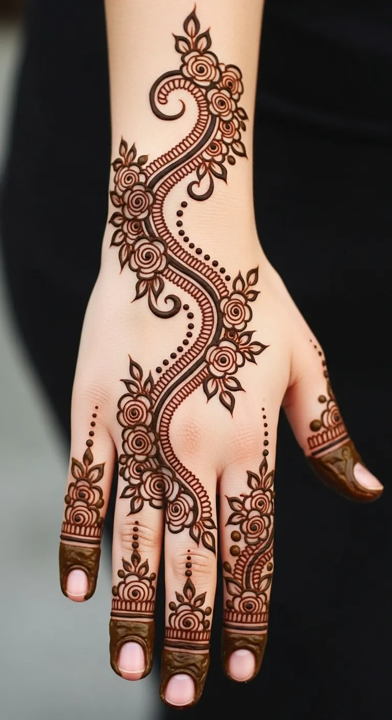 Arabic bail mehndi with rose flower clusters