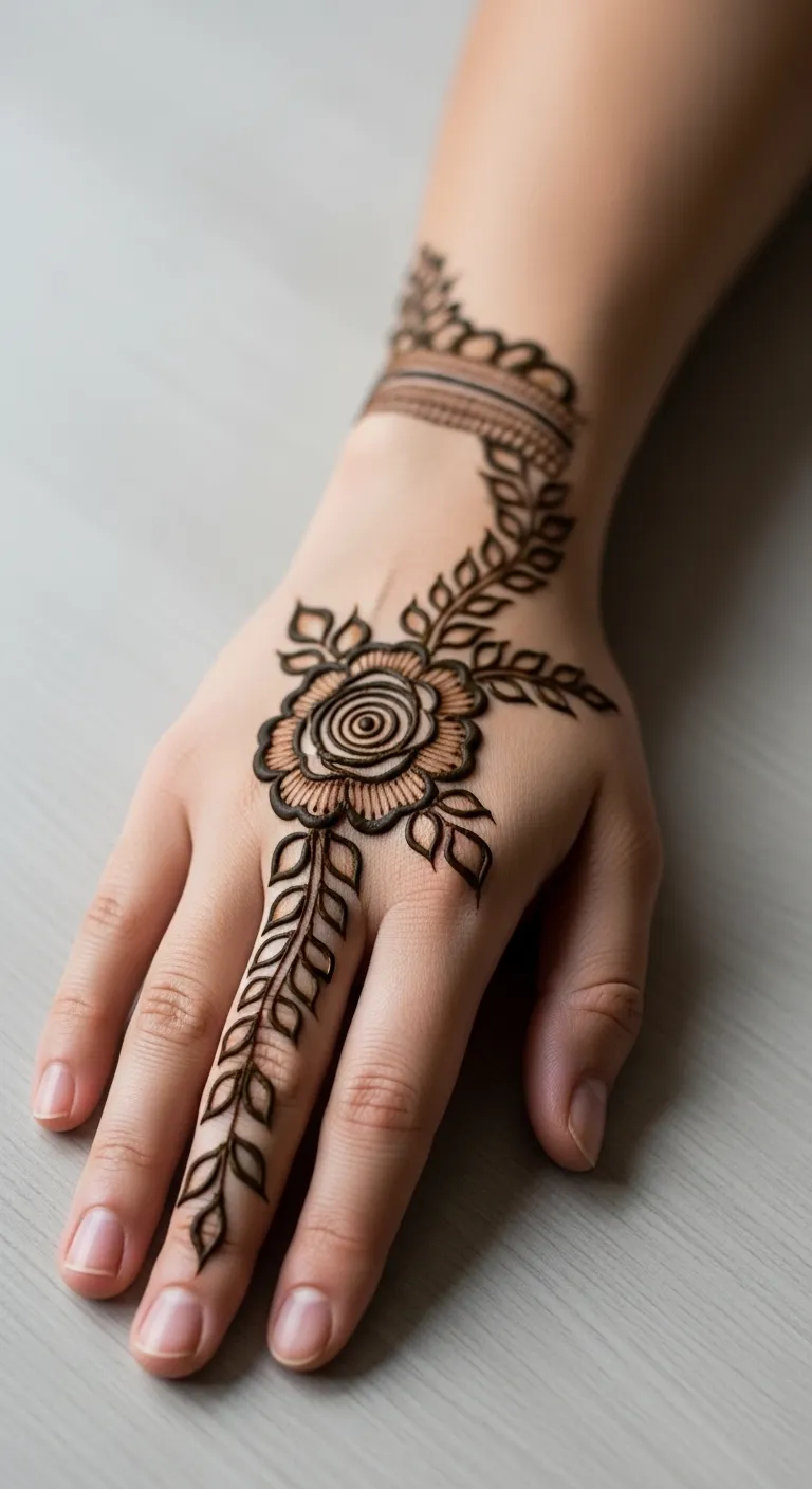 Arabic bridal henna with large rose centerpiece