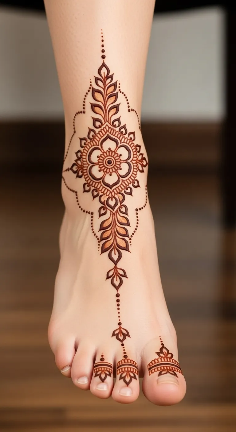 Arabic connected mehndi for all toes