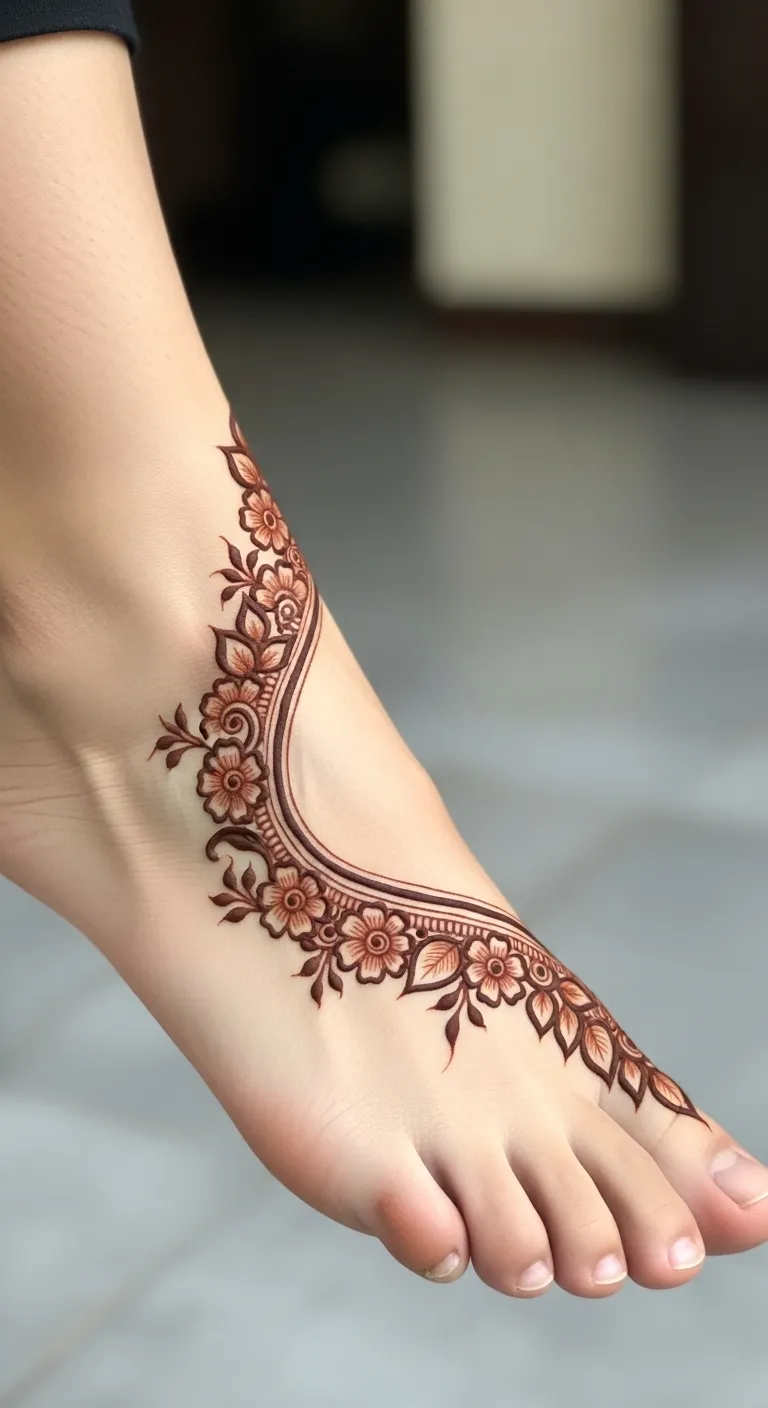 Arabic curved floral side leg mehndi