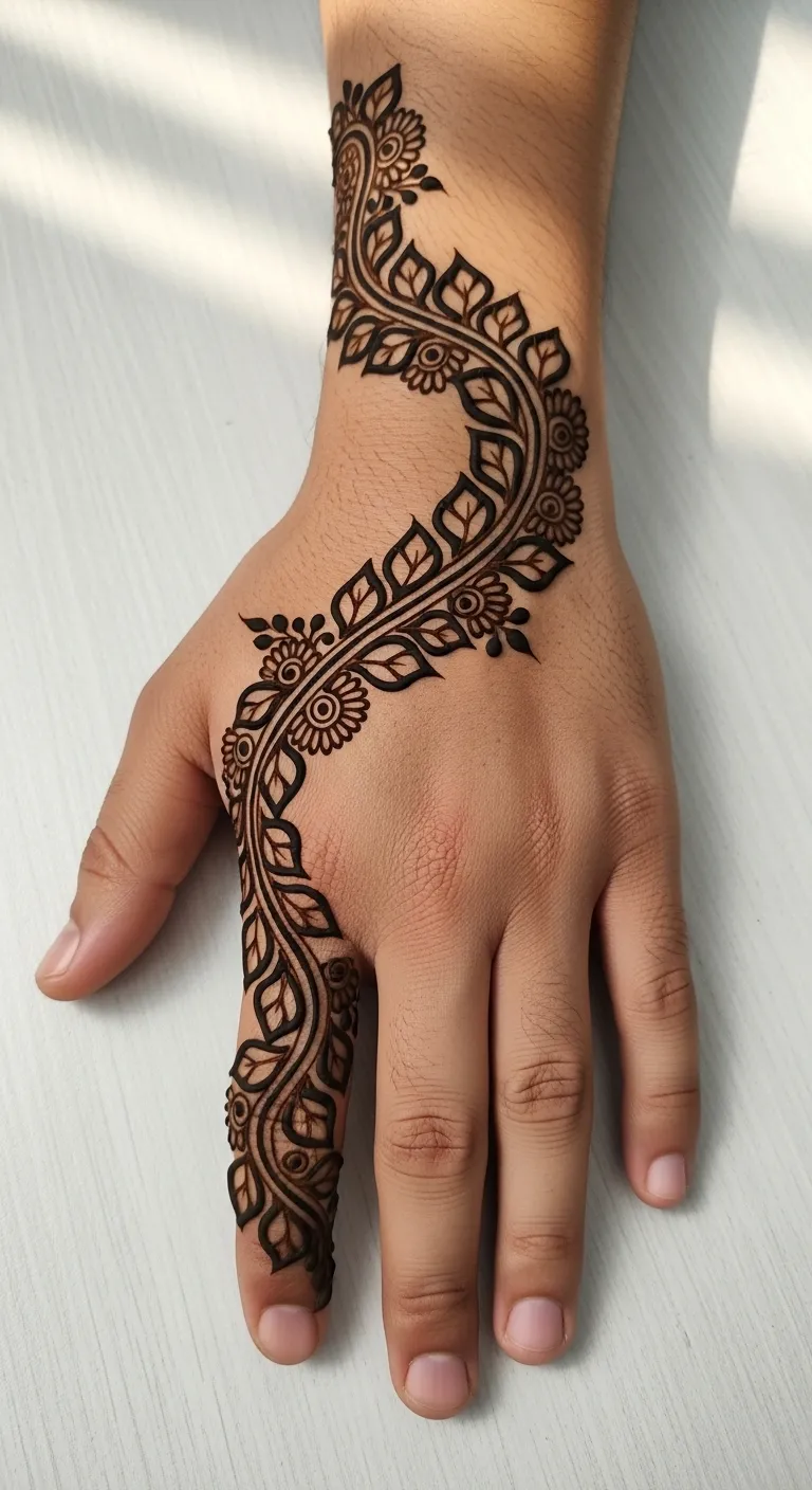 Arabic dulha mehndi design with shaded vine pattern