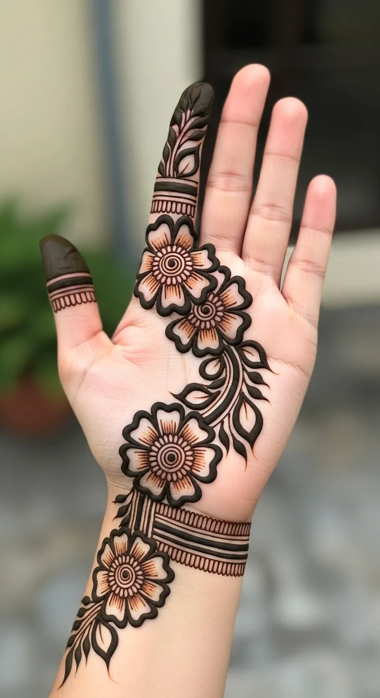 Arabic floral trail mehndi design for Eid
