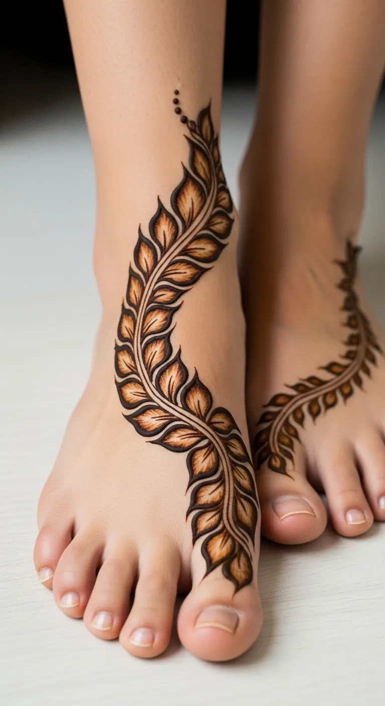 Arabic feet mehndi with shaded leaf pattern