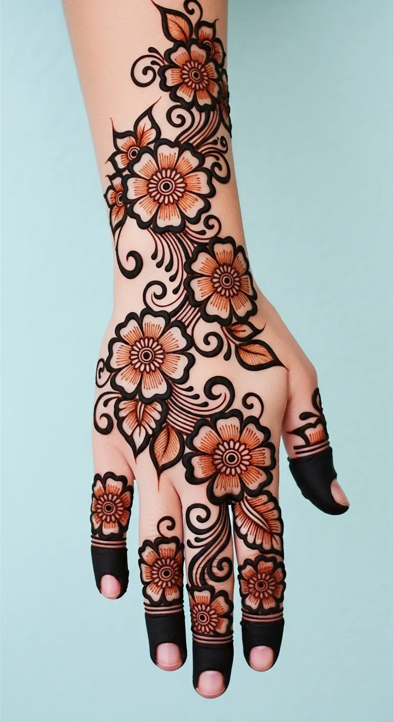 200+ Stunning Flower Mehndi Designs You Will Love (2026) 5 Arabic flower trail mehndi design on hand