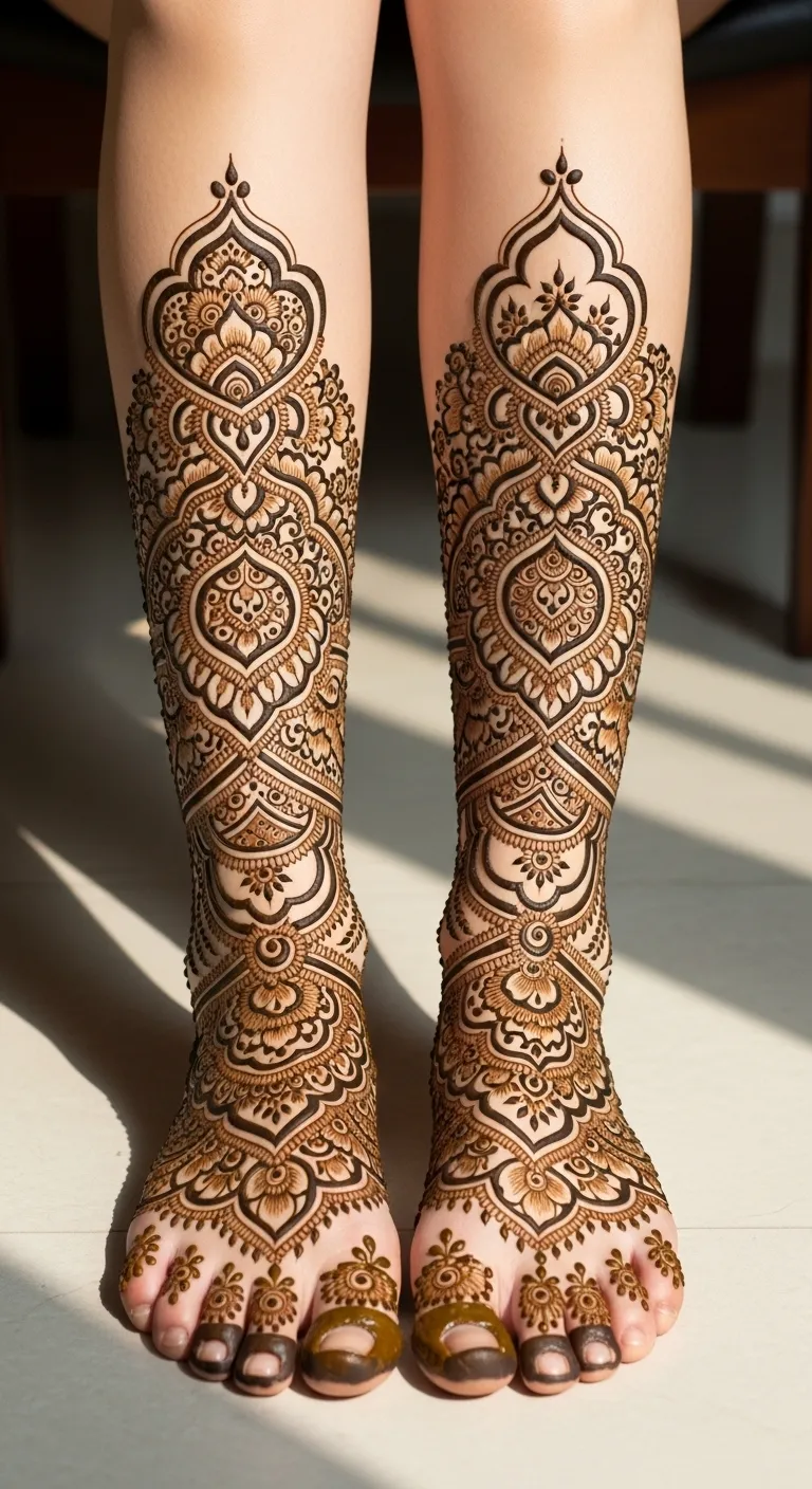Heavy Arabic full leg mehndi to calf