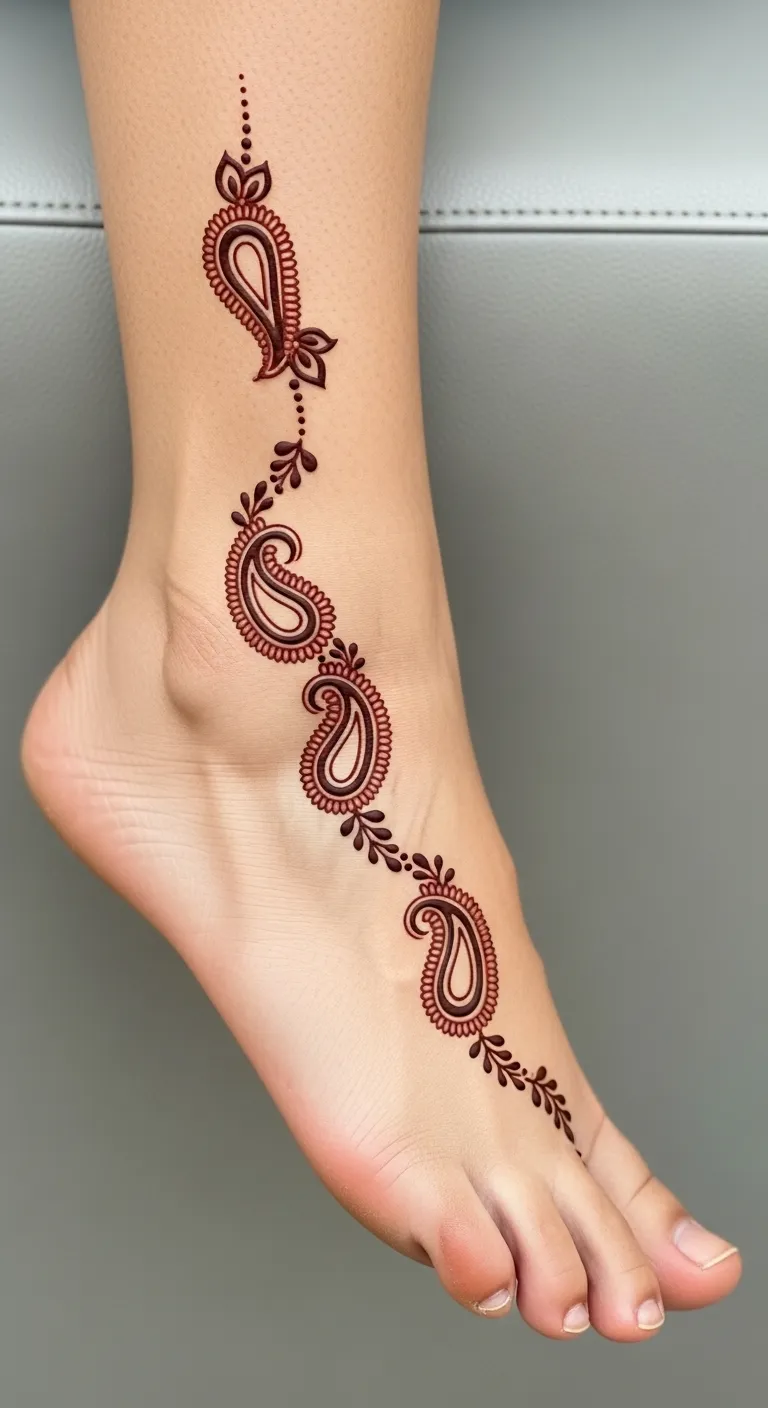 Arabic paisley chain side leg mehndi