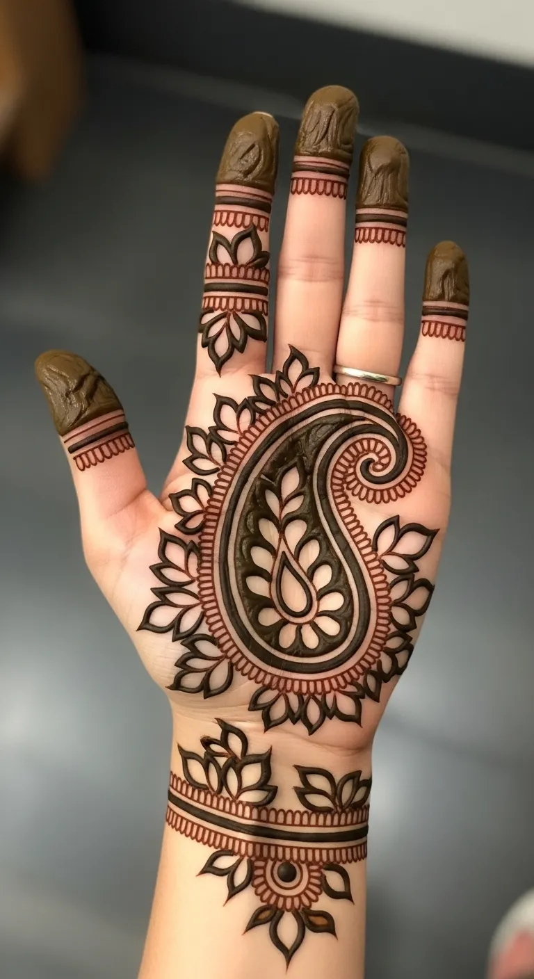 Arabic paisley palm mehndi design