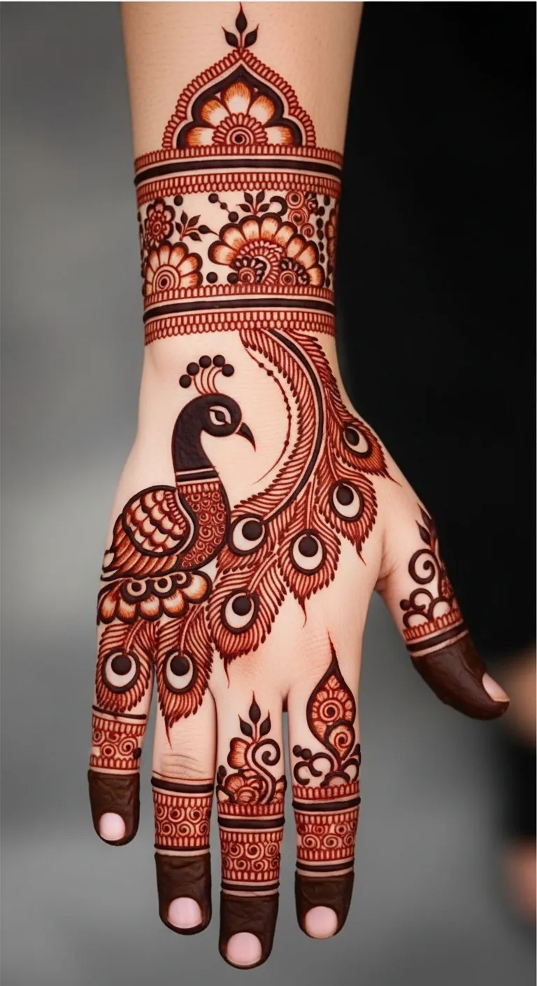 Arabic one-sided peacock trail mehndi design