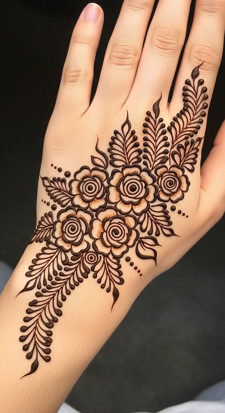Arabic rose with fern leaves mehndi