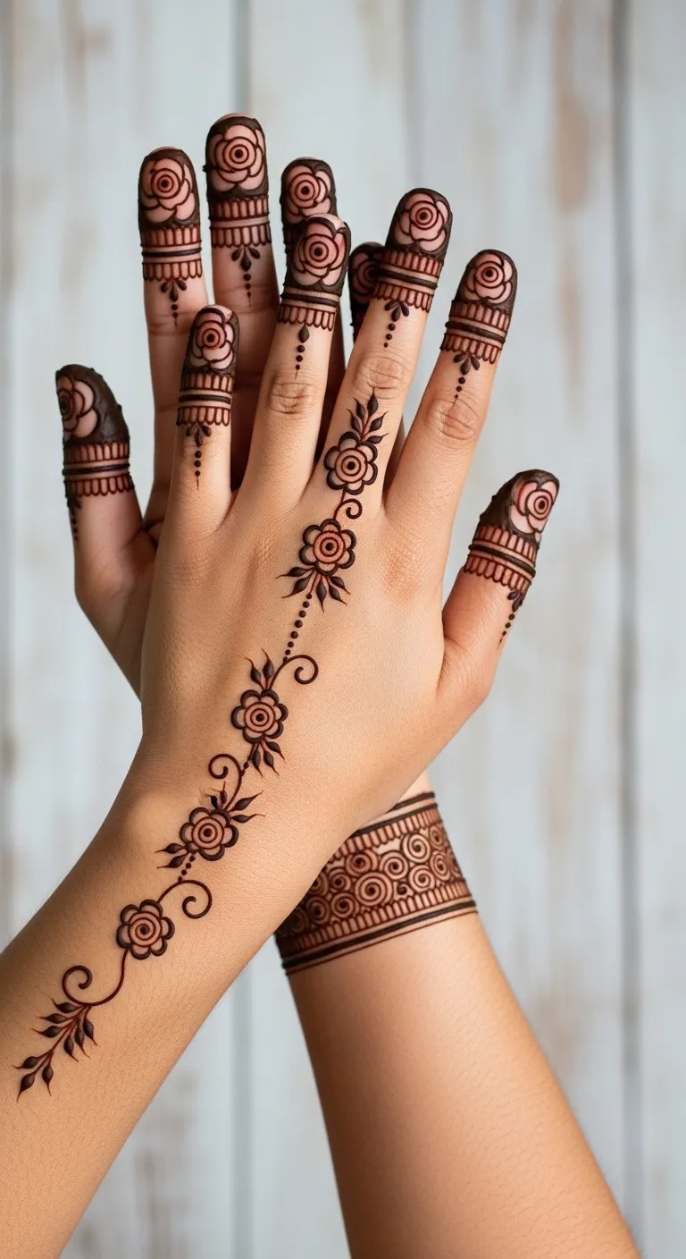 Arabic rose fingertip cap mehndi design