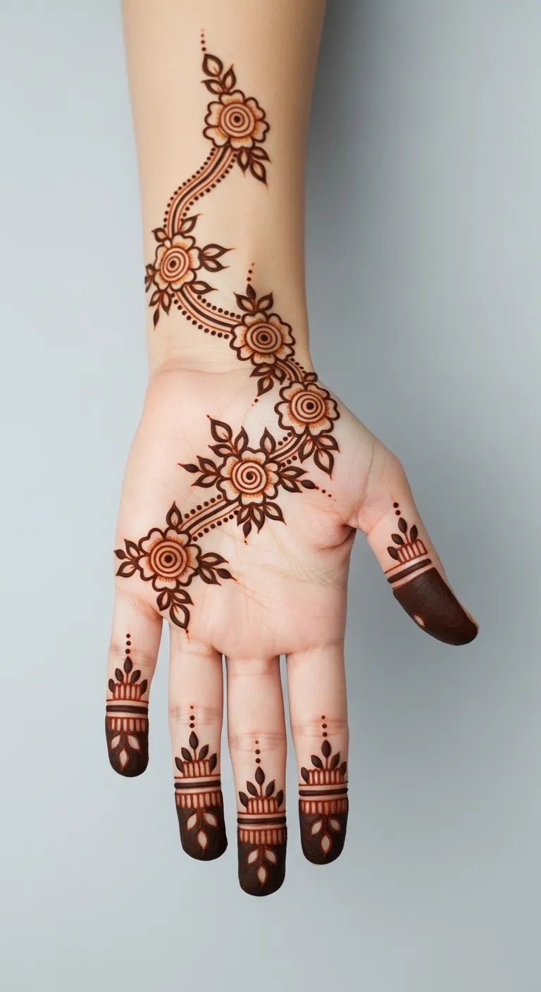 Arabic rose trail mehndi design on palm