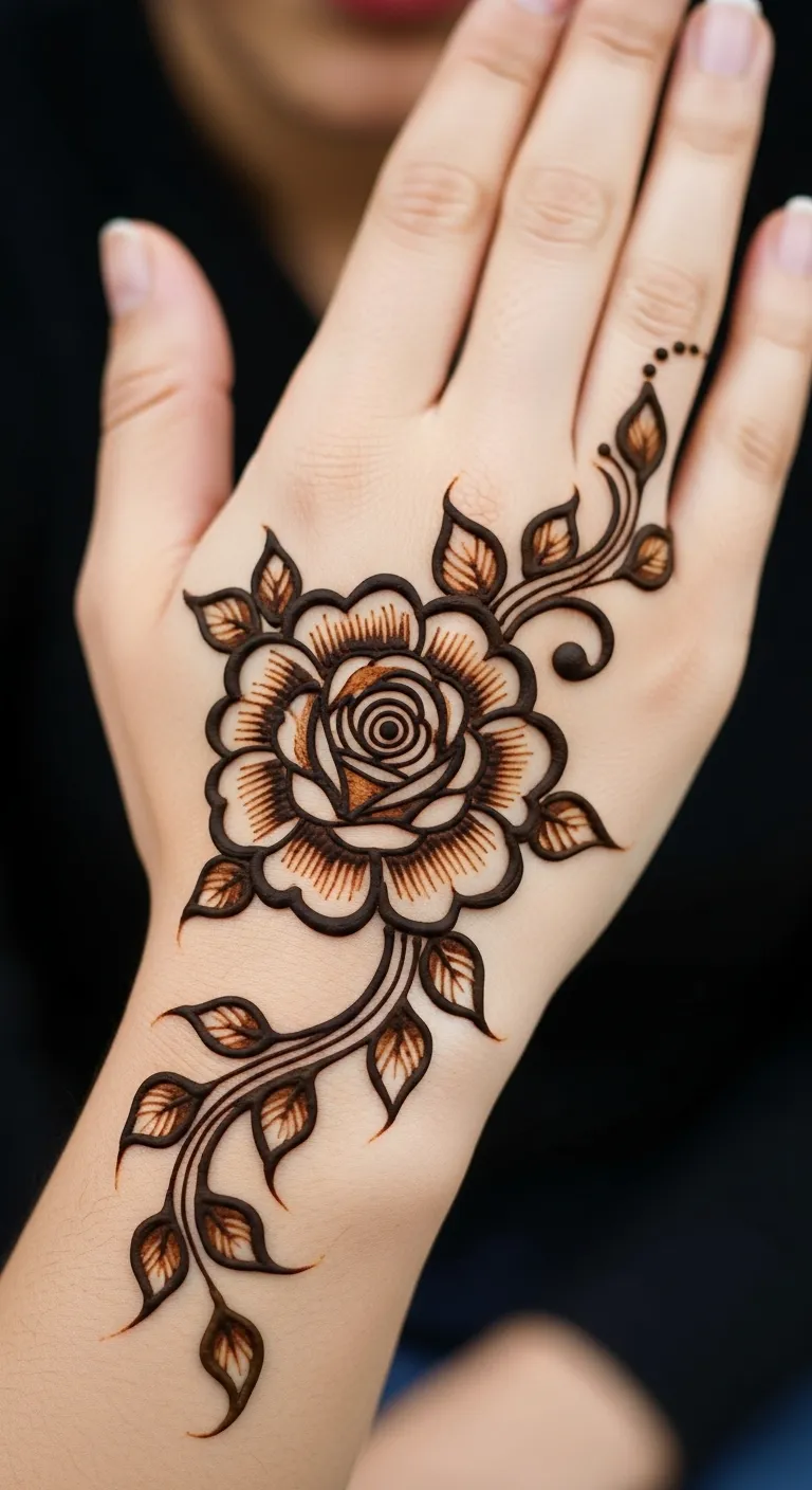 200+ Stunning Flower Mehndi Designs You Will Love (2026) 6 Arabic shaded rose flower mehndi design