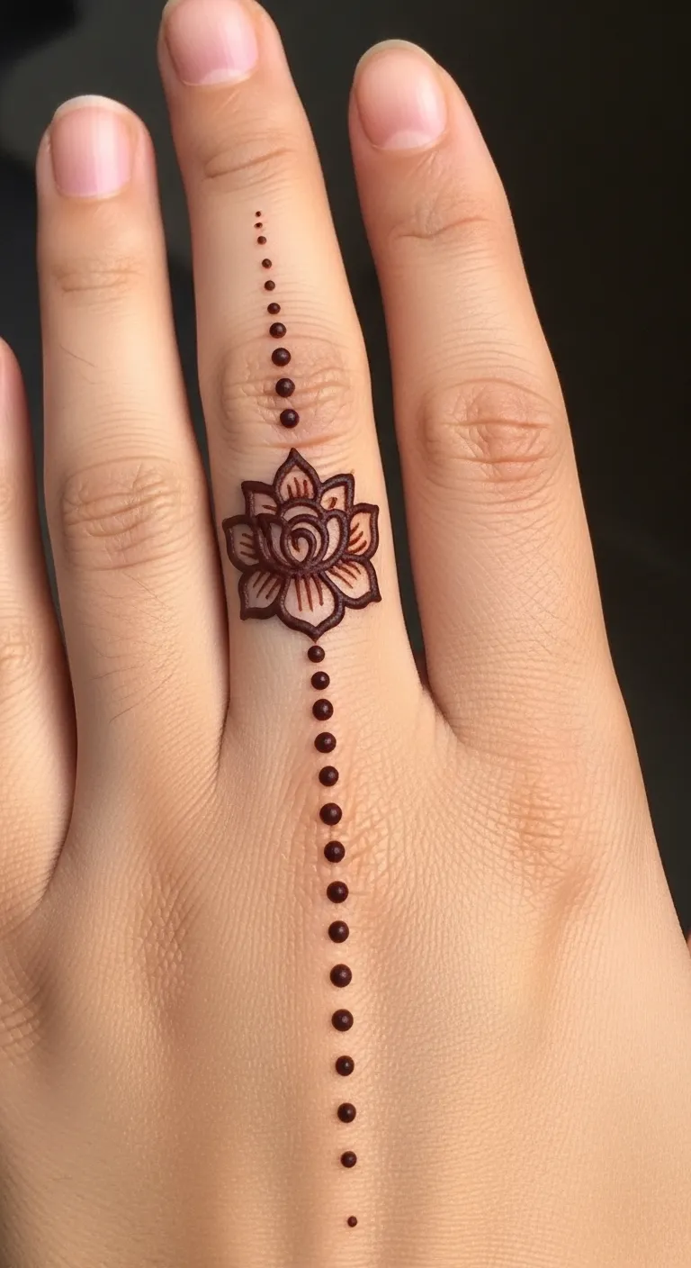 Back finger mehndi with flower and dots