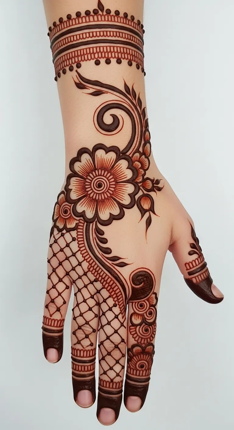 Back hand Arabic bold single flower mehndi