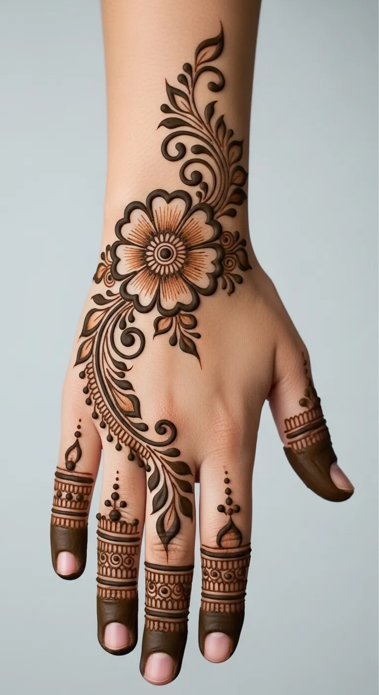Back hand shaded flower Arabic mehndi design