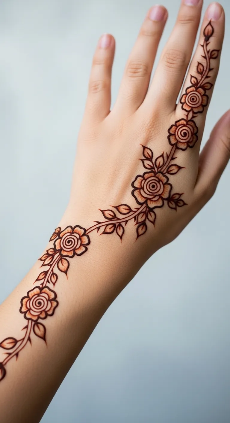 Rose vine back hand Eid mehndi design
