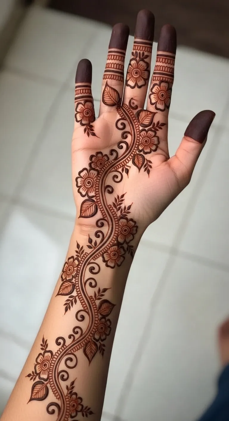 Classic bail mehndi design on right hand