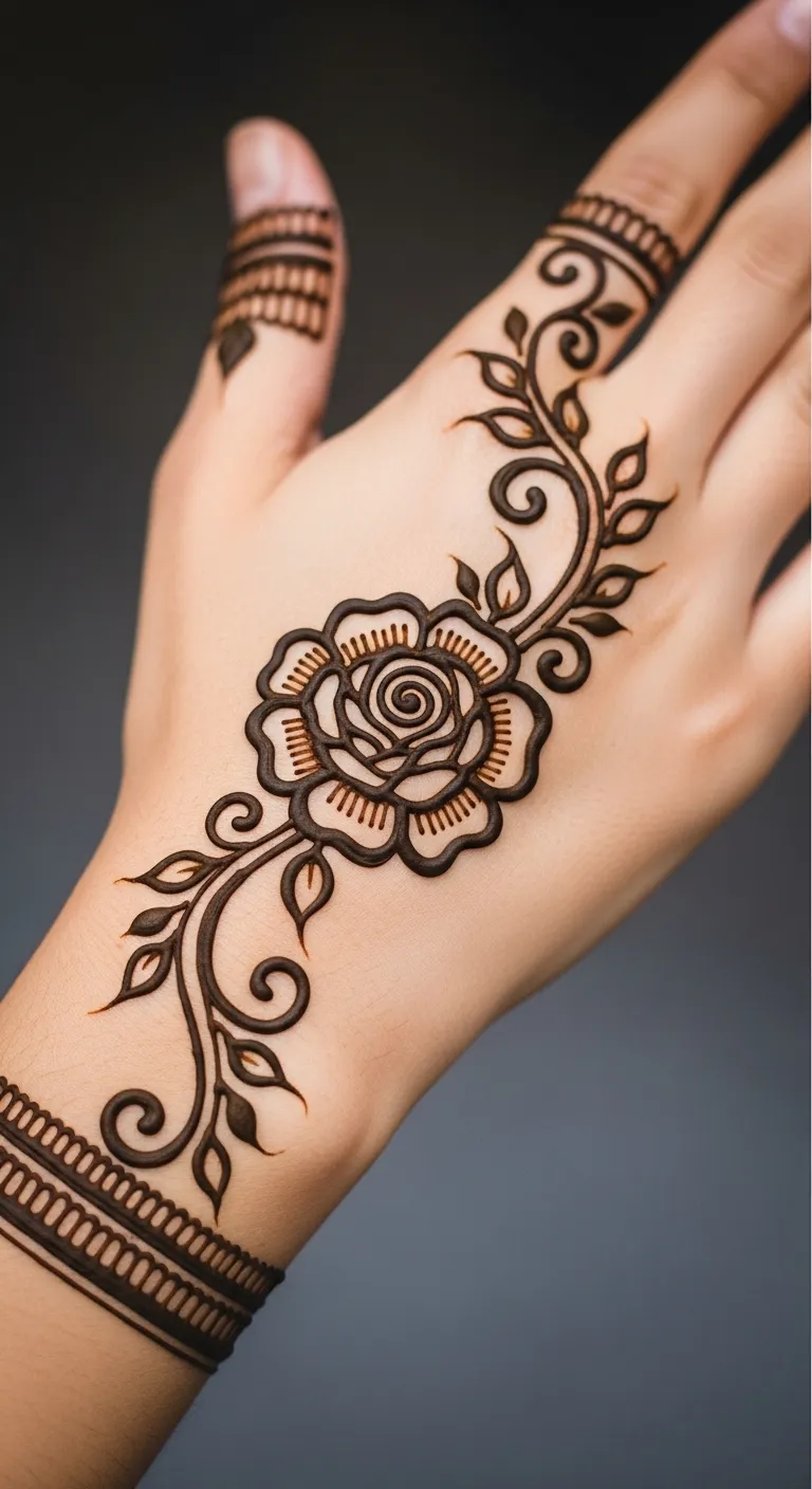 Basic Arabic rose outline henna design