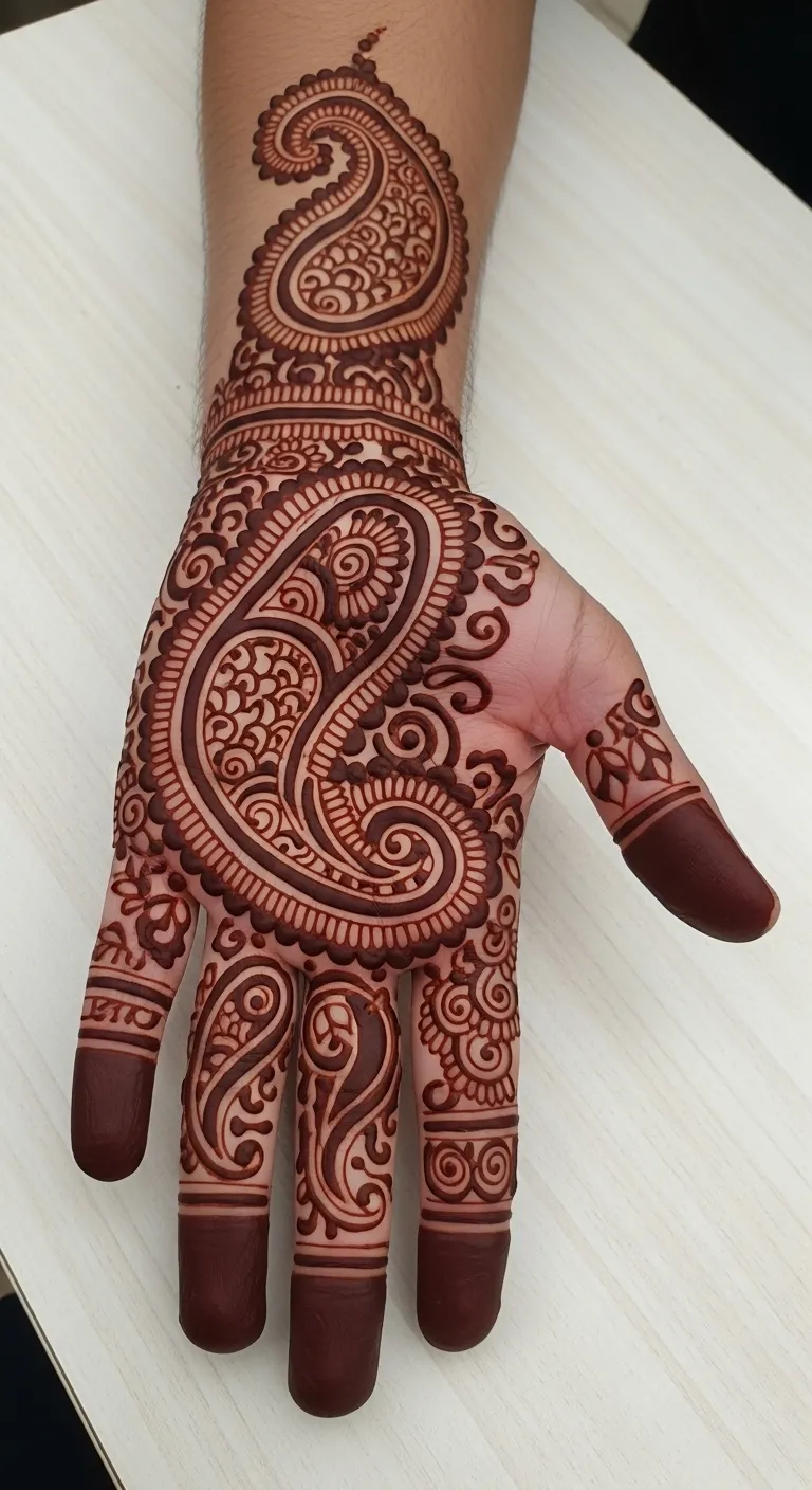 Best dulha mehndi with bold paisley pattern