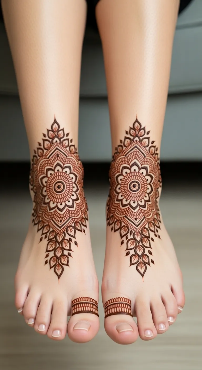 Best feet mehndi design with bold mandala