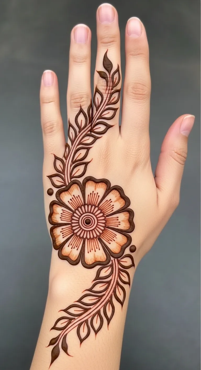 200+ Stunning Flower Mehndi Designs You Will Love (2026) 1 Best flower mehndi design with large center petals